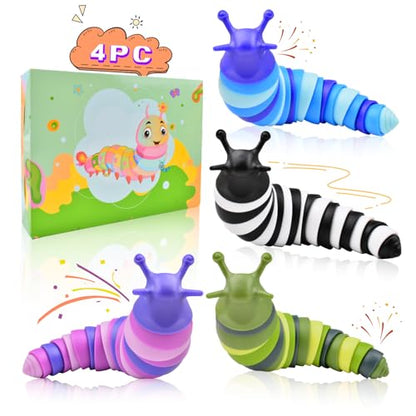 Cevioce 4Pcs Party Favors - Fidget Toys Slugs for Students & Classroom Prizes - Goodie Bag Stuffers for Kids 3-5 Easter Gifts for Boys Girls Easter Basket Stuffers for Kids Toddlers A - style: 4PCS - A -Medium Size