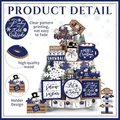 Vercraft Christmas Tiered Tray Decor Xmas Wooden Table Decor, Retro - style: Retro