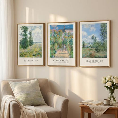 3 Piece Framed Claude Monet Landscape Wall Art for Living Room, 16x24 Inch - color: Green and Blue, size: 16"W x 24"Hx3Pcs