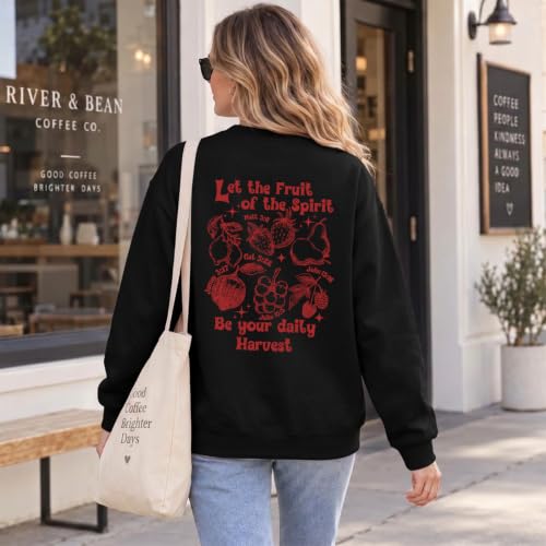 Womens Christian Faith Bible Verse Fruit of The Spirit Sweatshirt - color: Black, size: Small