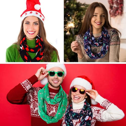 Handepo 6 Pcs Christmas Infinity Scarf Lightweight Holiday Loop Sheer Scarves Sheer Infinity Women's Scarves (Classic Style)