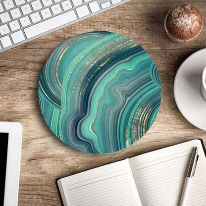 Mouse Pad, Cute Mousepad with Design, Round Luxury Green Marble Mat, Small Non-Slip Rubber Gaming Pads, Office Home Personalized Pad 7.9×7.9×0.12 inches - color: Luxury Green Marble
