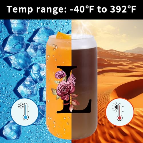 Monogrammed Glass Drinking Cup With Lid Straw Women Lady Boss Coworker Colleague Manager Team Gifts Member Employee Boss Executive Assistant Inter Birthday Farewell Leaving Retirement Christmas,L - style: Letter L