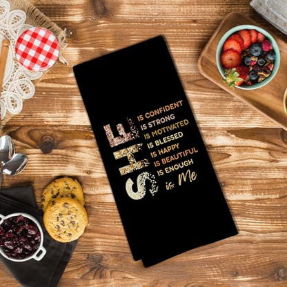 Black Gold She is Me Kitchen Towels, Inspirational Gifts for Women, Postive Affirmations Golden Dish Tea Towels for Kitchen, Inspirational Self Care Hand Towels for Girls Bathroom, 16x24 Inch - color: She
