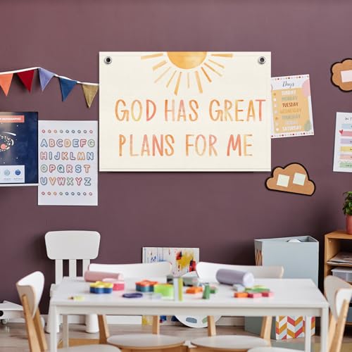 Boho Sunshine Christian Wall Decor Canvas Banner, Religious Banner Flag Psalm Wall Art, Nursery Bible Verses Decor Tapestry Backdrop for Living Room Playroom Bedroom -12