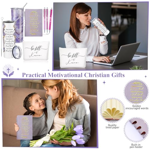 Domensi 6 Pcs Christian Gifts Set, 20 oz Tumbler Notepad Pens, Purple - color: Purple