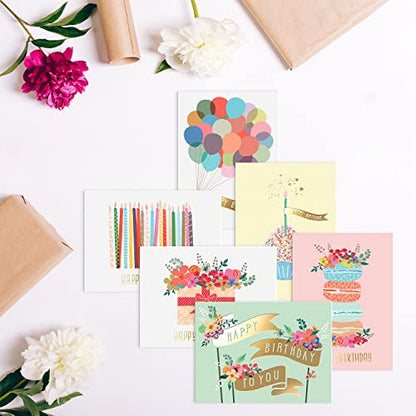 Sweetzer & Orange S&O Gold Foil Bulk Birthday Cards Assortment – 24pc Bulk Happy Day flyers with Envelopes Box Set – Assorted Blank Birthday Cards for Women, Men, and Kids in a Boxed pack