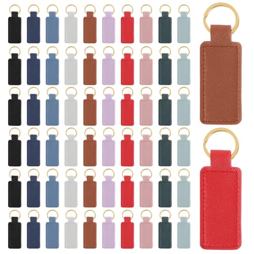 60 Pcs Leather Keychains Blank Bulk Leather Laser Engraving Keychains Gift for Women Men Christmas Birthday (10 Colors)