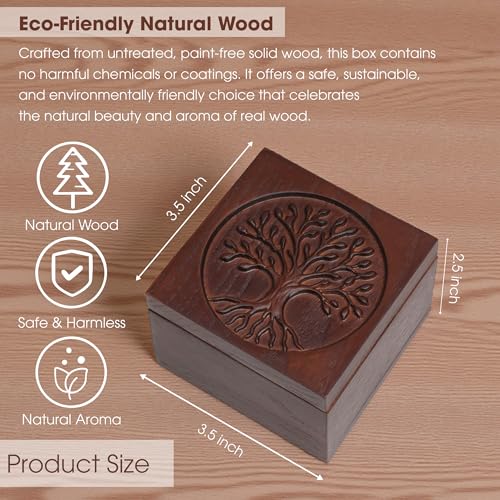Hand-Carved Tree of Life Wooden Jewelry Box, Keepsake Storage Box for Men - color: KAT- KL Tree Of Life Keepsake Box