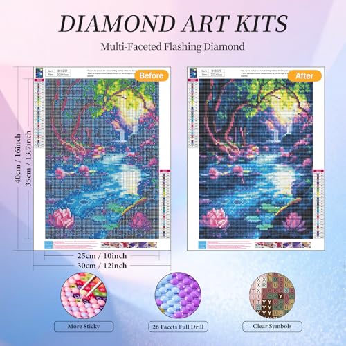 Diamond Art Kits for Adults, Lotus Pond Diamond Painting Kit, 12x16 Inch - color: CYDP1P03