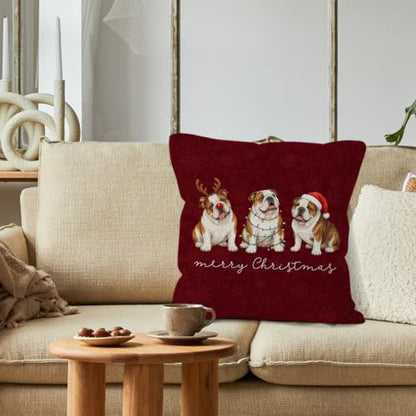Christmas English Bulldog Throw Pillow Covers 18x18 Home Decor - color: English Bulldog