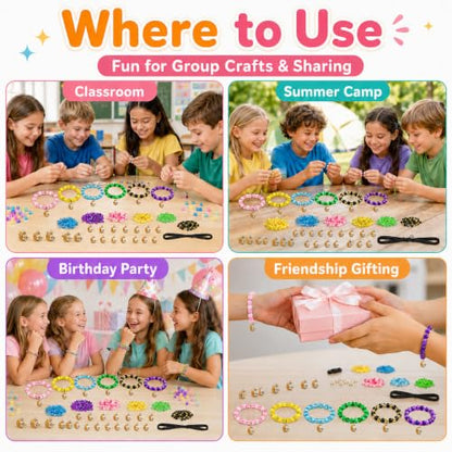 Cinrobiye 24 Set DIY Friendship Bracelet Making Kit, 600 Pony Beads Jewelry Craft Set with Moon Star Charms & Elastic Cord, Summer Classroom Craft Kit for Kids Teens Party Favors - style: Ramadan