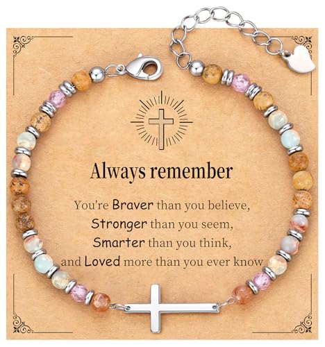Cross Bracelet for Women, Christian Gifts for Women 2026 Stocking Stuffers for Teens Her Bead Bracelet Adjustable Gemstone Faith Religious Confirmation Communion Bracelet for Best Friend Mom Faith Birthday Anniversary Jewelry - color: Colorful-You are bra