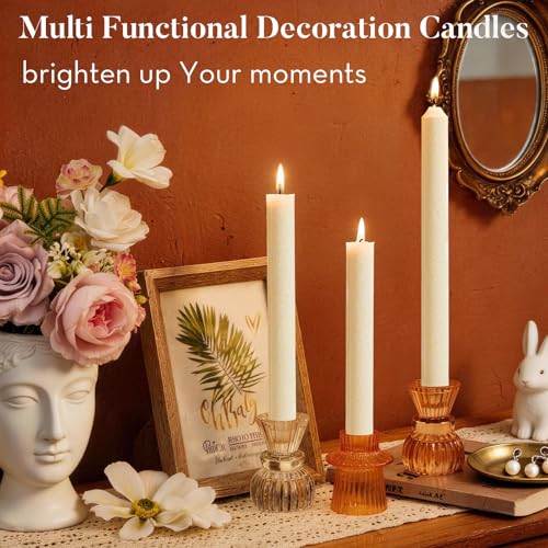 Ashlux 12 Pack Taper Candles, 10 Inch Unscented Palm Candlesticks Dripless - color: Ivory