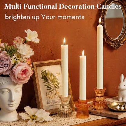 Ashlux 12 Pack Taper Candles, 10 Inch Unscented Palm Candlesticks Dripless - color: Ivory