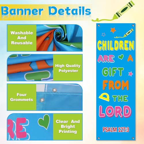 4Pcs Church Banners for Sanctuary Wall Religious Banners with Scripture Bible Christian Backdrop for Classroom Inspirational Religious Praise Hanging Signs for Church Sunday School Decoration - style: I Am A Child