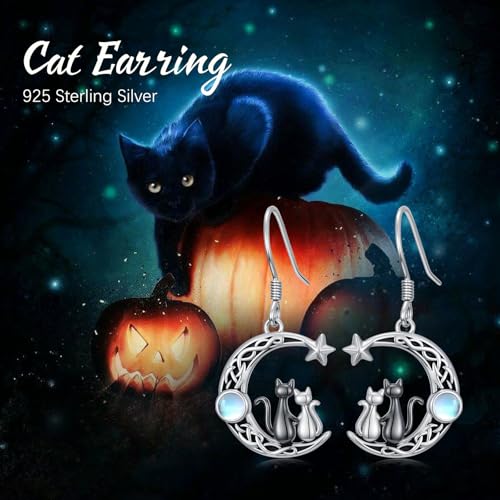 Yue Yuan Animal Plant Earrings for Women 925 Sterling Silver Butterfly/Cat/Jellyfish/Shell/Maple Leaf/Cardinal/Celtic Drop Earrings Silver Dangle Jewelry Birthday Anniversary Christmas Gift for Mother Wife - style: Black & White Cat