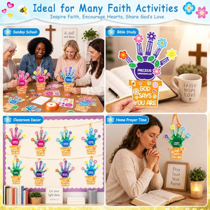 24 Set Sunday School Craft Kit God Says You are DIY Handprint Religious Flower VBS Crafts for 2026 Make Your Own Christian Bible Prayer Stickers Ornament Back to School Crafts Classroom Activities