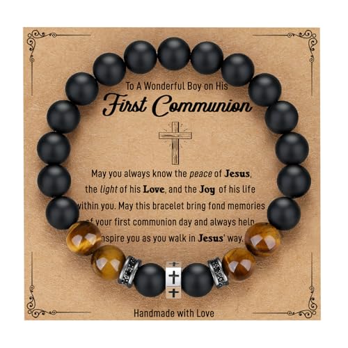TONY & SANDY Christian Gift for Him Kids Teen Boys Adults Men Cross Bracelet Son Grandson Birthday Graduation Easter Religious Gifts for Men Christmas - style: First communion ( 7 Inches)