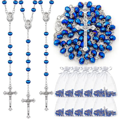 ROCEEI 12/24 Set Catholic Rosary Beads Necklace Bulk - color: Blue