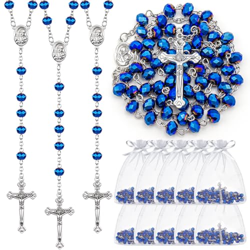 ROCEEI 12/24 Set Catholic Rosary Beads Necklace Bulk - color: Blue