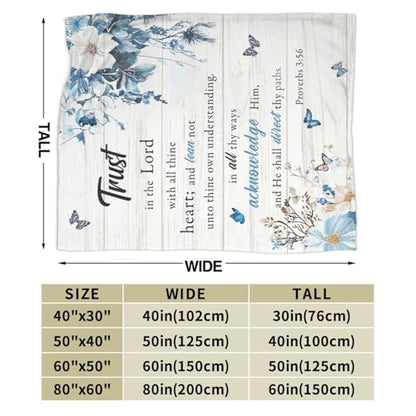 Christian Blanket Soft Warm Bible Verse Scriptures Fleece Throw Blanket Christian Gifts for Women Cozy Plush Fluffy Religious Trust in Lord Lightweight Flannel Gifts Blankets for Kids Adults 50"X40"