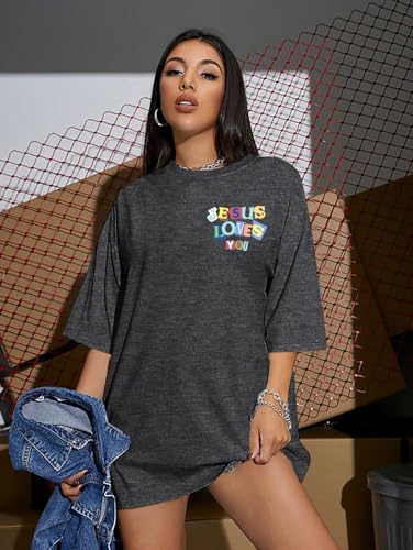 Christian Faith Shirts for Women Jesus Shirt YHWH Inspirational Bible Verse T-Shirt Religious Oversized Graphic Tee - color: Dark Grey, size: Large
