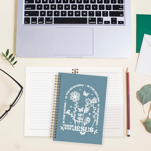 BearCake Boho Floral Christian Notebook Journal, Christian Gifts for Women, Bible Notebooks for Note Taking, Bible Journaling Notebook, There Was Jesus Hardcover Spiral Notebook 5.5x8.3 Blue 1 - color: Bible-Jesus star blue