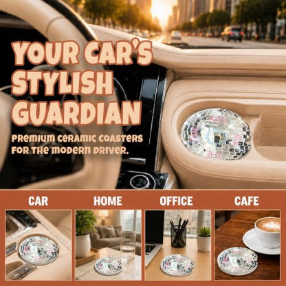 Disco Ball Car Coasters, Retro Coquette Preppy Cup Holders, 05 - color: Disco Ball