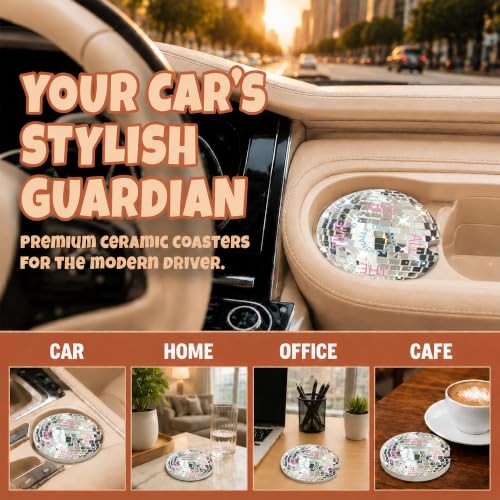 Disco Ball Car Coasters, Retro Coquette Preppy Cup Holders, 05 - color: Disco Ball
