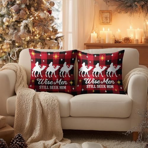 HOMETITUTE Set of 2 Christmas Wise Men Throw Pillow Covers 18x18 Inch - color: Christmas Throw Pillow Covers #06