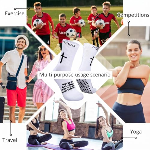 Glitopper 6 Pairs Cross Grip Soccer Socks US 6-13 christian - color: White, style: Motivate