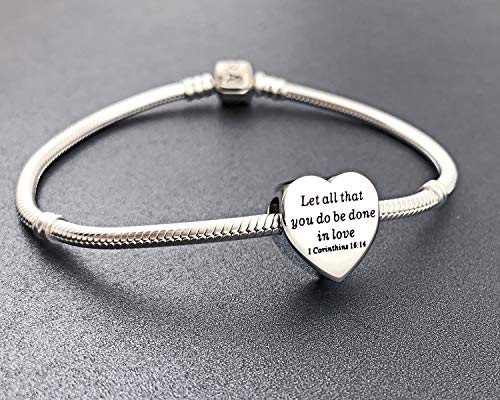 Heart Charm Fit Pandora Charms Bracelet Christian Bible Verse Charm Prayer Faith Religious Charms Gifts for Women - style: Let all that you do be done in love I Corinthins 16:14