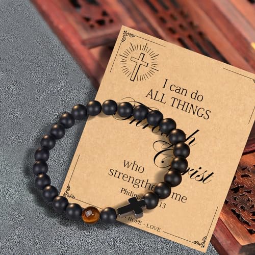 Christian Grandparents-Day Gifts for Men, Religious Cross Bracelet for Him - style: I can do all things
