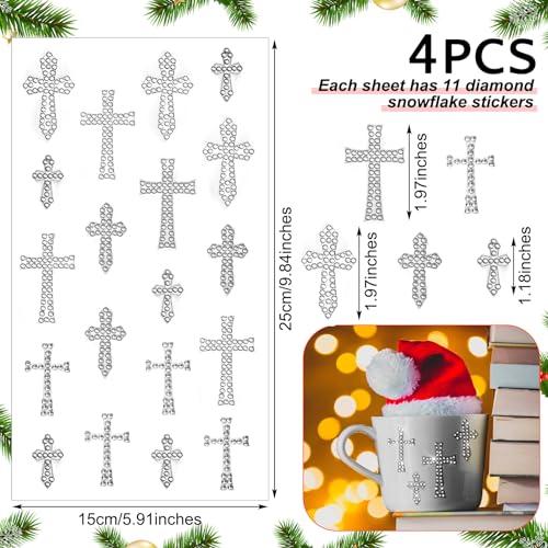 Epakh 84 Pcs Silver Cross Stickers Glitter Bling Rhinestone Sticker - color: Silver, size: Cross