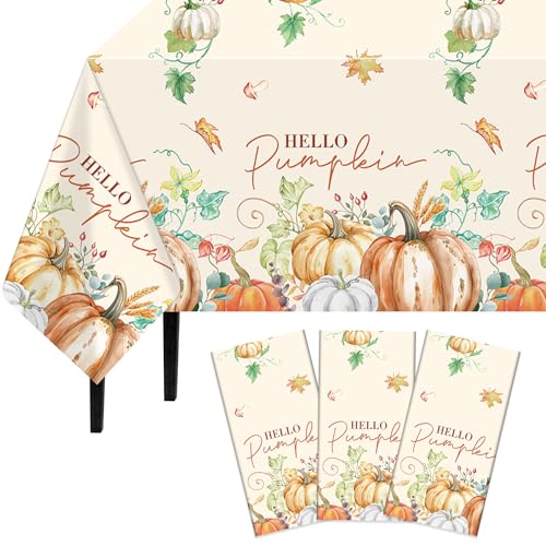 3Pcs Fall Pumpkin Tablecloths, Disposable Thanksgiving Party Table Cover - color: Watercolor Pumpkin