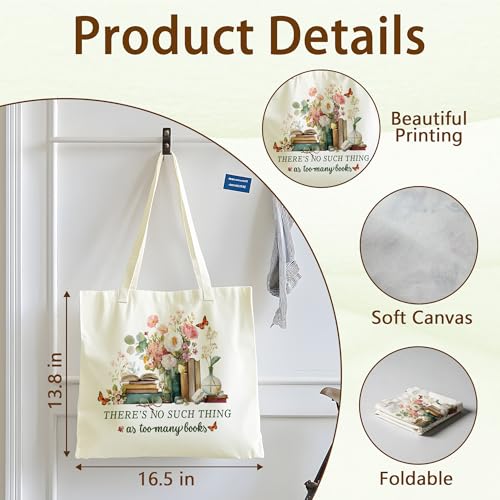 Tote Bag For Women Man, Reusable Work Shopping Grocery Shoulder Bags - style: There is No Such Thing as Too Many Books -02