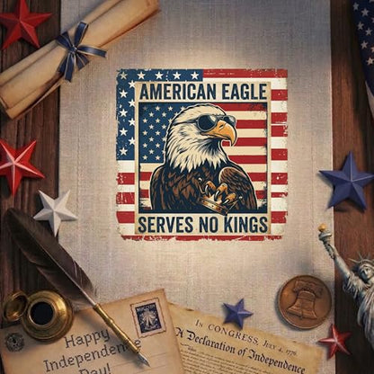 No King in America Patriotic Car Decal - color: Americian Eagle Serves No Kings