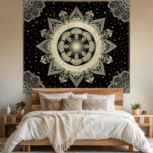 Apdidl Mandala Black Tapestry for Bedroom, Boho Hippie Ceiling Tapestries - color: Mandala Black Tapestry, size: 60"L x 51"W
