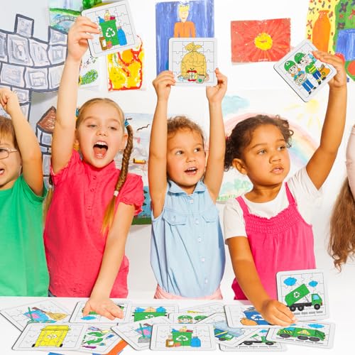 Cinrobiye 24PCS Garbage Truck Coloring Jigsaw Craft Kit for Kids, DIY Recycling Vehicle Activity Set Bulk with 12 Designs, Trash Day Birthday Party Favors, Classroom Learning Projects - color: Garbage