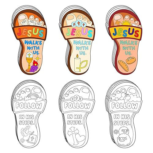 Dvbonike 24Pcs Jesus Walks with Us Sunday School Religious Coloring Crafts - color: Footprint