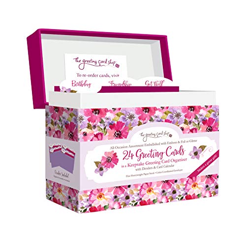 Designer Greetings All Occasion Greeting Card Assortment (24 Cards with Envelopes in a Keepsake, Floral Organizer Box) – Birthday, Thank You, New Baby, Anniversary, Sympathy, Get Well, Blank - color: Pink, size: Medium