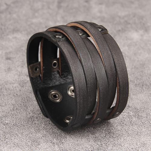 GelConnie Punk Leather Cuff Bracelet Adjustable Straps Wrap Bracelets Arm Armor Cuff Gothic Leather Wristbands for Men, Women - color: MLPB097-Brown