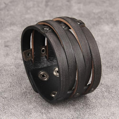 GelConnie Punk Leather Cuff Bracelet Adjustable Straps Wrap Bracelets Arm Armor Cuff Gothic Leather Wristbands for Men, Women - color: MLPB097-Brown
