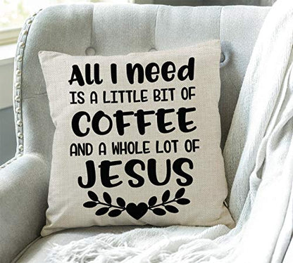 Swono All i Need Today is a Little bit of Coffee and a Whole lot of Jesus Sign Inspirational and Motivational Quotes Throw Pillow Case Cushion Cover Cotton Linen 18x18 Inches for Sofa Couch - color: Sw-004
