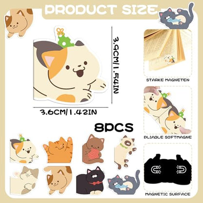 Cats Magnetic Bookmarks Gifts - 8 Pcs Cute Pet Animals Bookmark - style: Cats