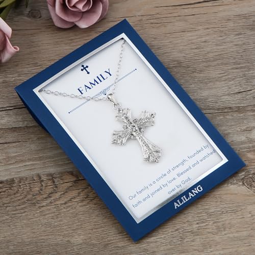Alilang Silvery Tone Celtic Cross Pendant Necklace with Religious Message Card & Envelope Christian Jewelry - style: Family
