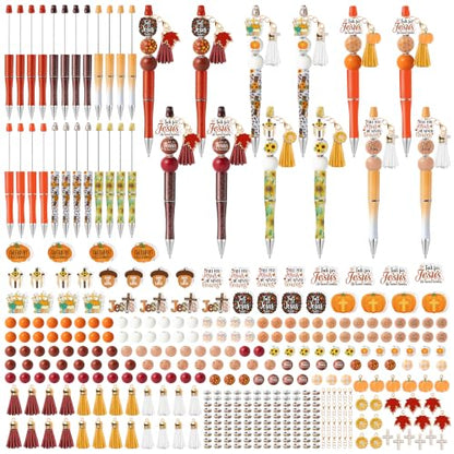 COcnny Fall Religious Beadable Pens - 24 Set Autumn DIY Ballpoint Pen Making Kit with Bead Craft, Fall for Jesus Beaded Pen Bulk Charm Tassel Supplies for Party Women School Students Gift