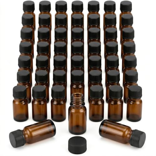 100Pcs 2ml Amber Glass Vials with Caps - Mini Essential Oil Sample Bottles (5/8 Dram) - Leak Proof UV Resistant Tiny Jars for Perfume Decants, Lab Reagents & Travel Samples - color: Amber, size: 2ML