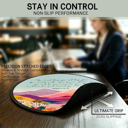 Christian Numbers 6:24-26 Boho Mountains Round Mouse Pad 8.6x8.6in - color: Numbers 6:24-26 Mouse Pad